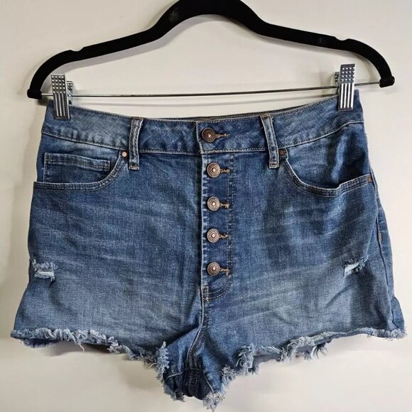 Rewash Brand Denim Shorts High Rise Distressed Button Fly Shorts, 11/30 - Picture 1 of 9